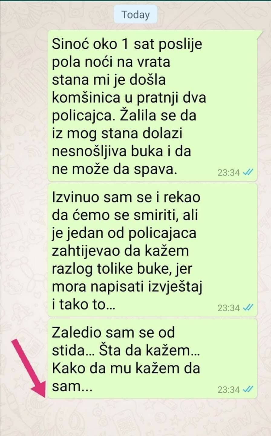 ISPOVIJEST”Sinoć oko 1 sat poslije pola noći na vrata stana mi je došla komšinica”